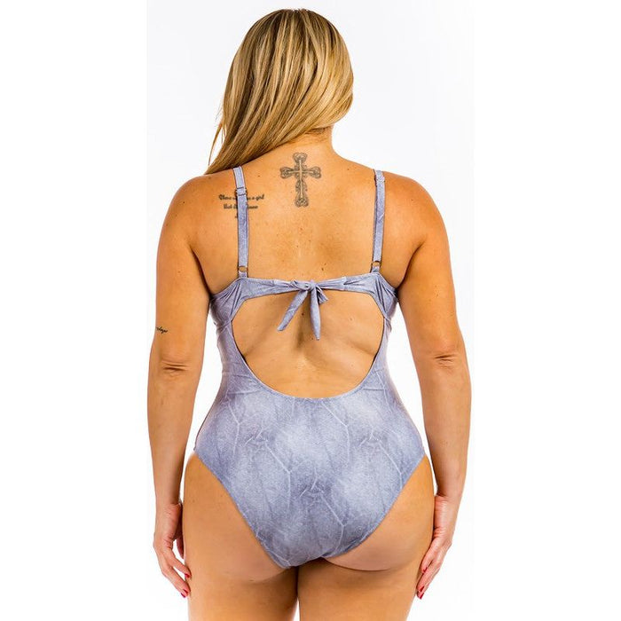 One Piece Buckle Belt Embellish Denim Swimsuit