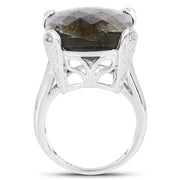 Bids.com 17.17 Carat Genuine Labradorite and White Topaz .925 Sterling Silver Ring Rings