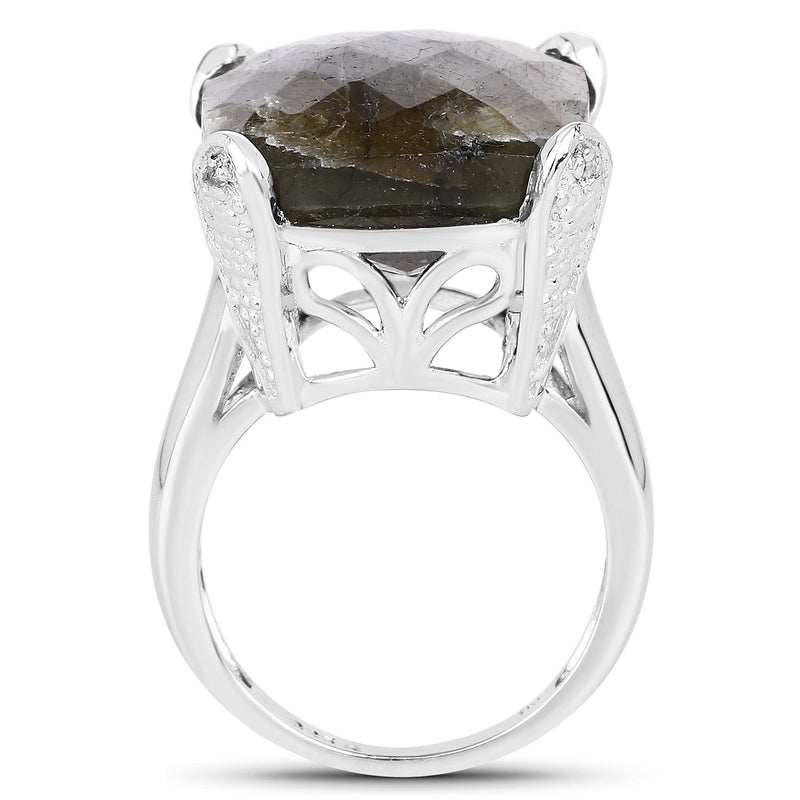 Bids.com 17.17 Carat Genuine Labradorite and White Topaz .925 Sterling Silver Ring Rings