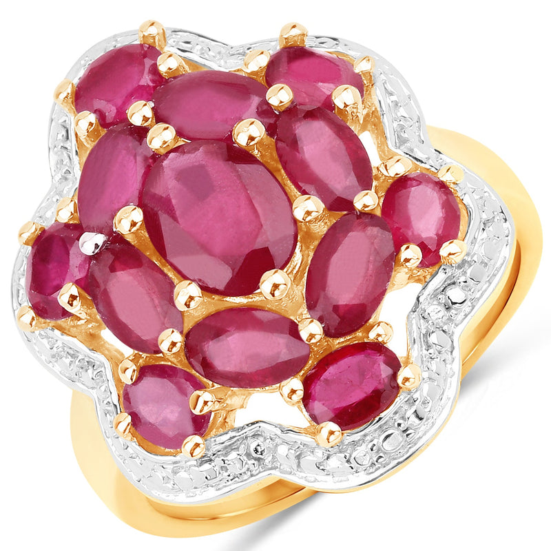 Bids.com 14K Yellow Gold Plated 4.18 Carat Genuine Glass Filled Ruby .925 Sterling Silver Ring Rings