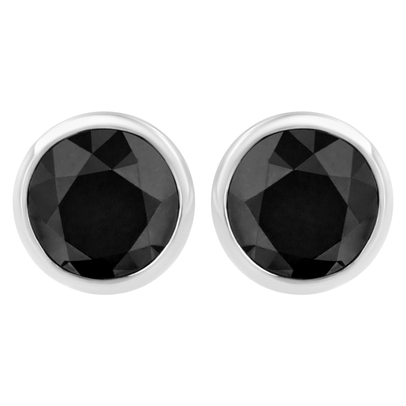 Bids.com .925 Sterling Silver 4.00 Cttw Round Brilliant-Cut Black Diamond Bezel-Set Stud Earrings with Screw Backs (Fancy Color-Enhanced, I2-I3 Clarity) Earrings