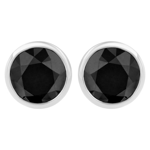 Bids.com .925 Sterling Silver 4.00 Cttw Round Brilliant-Cut Black Diamond Bezel-Set Stud Earrings with Screw Backs (Fancy Color-Enhanced, I2-I3 Clarity) Earrings