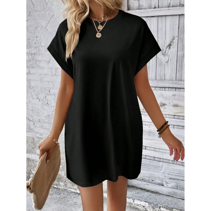 Pocketed Round Neck Short Sleeve Dress