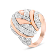 Bids.com 18K Rose and White Gold 1 7/8 Cttw Diamond and Gold Textured Dome Cocktail Ring (F-G Color, VS1-VS2 Clarity) - Size 6.5 Rings