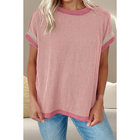 Color Block Round Neck Cap Sleeve T-Shirt