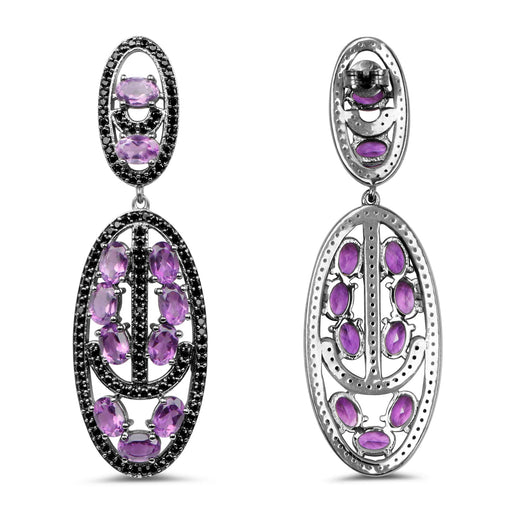 Bids.com 12.45 Carat Genuine Amethyst and Black Spinel .925 Sterling Silver Earrings Earrings