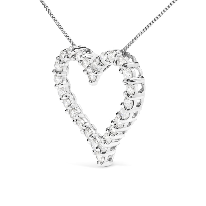 Bids.com .925 Sterling Silver 2.0 Cttw Diamond Open Heart 18" Pendant Necklace (I-J Color, I2-I3 Clarity) Necklaces