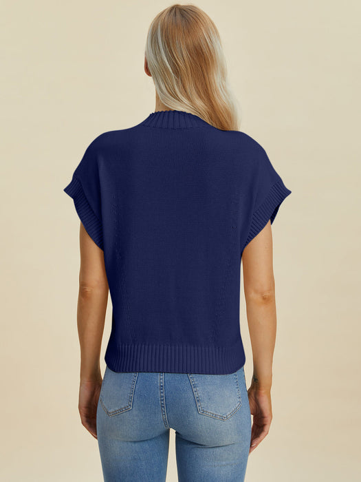 Full Size Mock Neck Short Sleeve Sweater