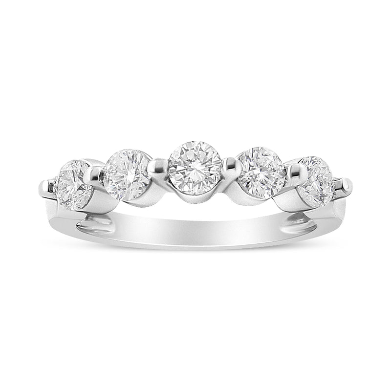 Bids.com 14K White Gold 1.00 Cttw Brilliant Round Cut Diamond 5-Stone Band Ring (H-I Color, SI2-I1 Clarity) - Ring Size 7 Rings