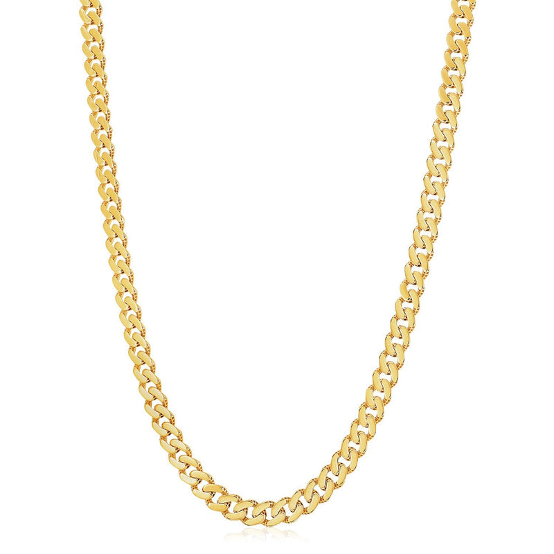 Bids.com 14k Yellow Gold White Pave High Polish Modern Lite Miami Cuban Chain (8.0mm) Necklaces