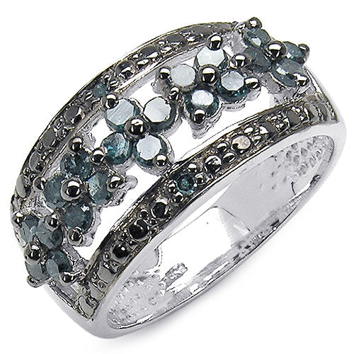 Bids.com 0.62 Carat Genuine Blue Diamond .925 Sterling Silver Ring Rings
