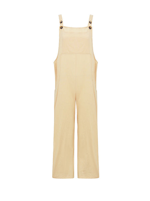 Loose Wide Leg Solid Color Square-Neck Overalls by migunica