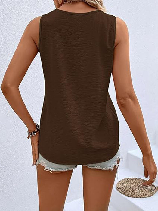 Decorative Button V-Neck Tank