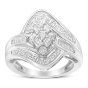 Bids.com 10K White Gold Diamond Bypass Cluster Ring (1 Cttw, I-J Color, I2-I3 Clarity) - Size 7 Rings