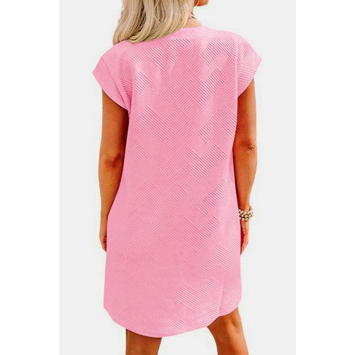 Textured Round Neck Cap Sleeve Dress