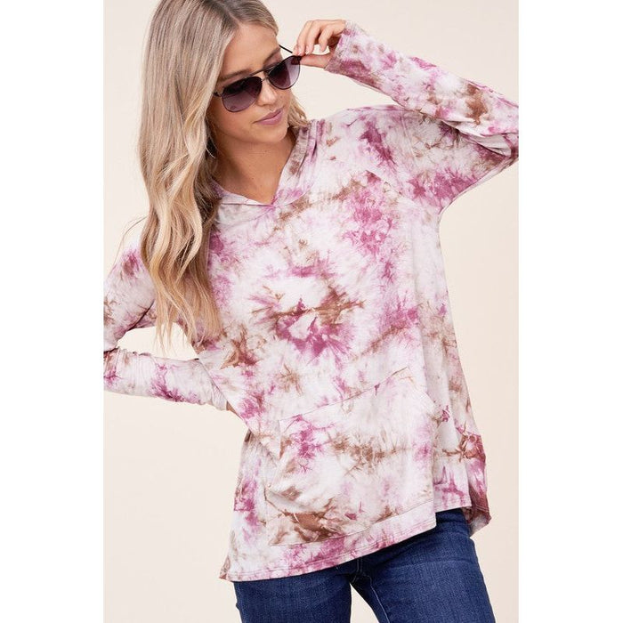 TIE DYE PRINT HOODIE HIGH LOW TOP