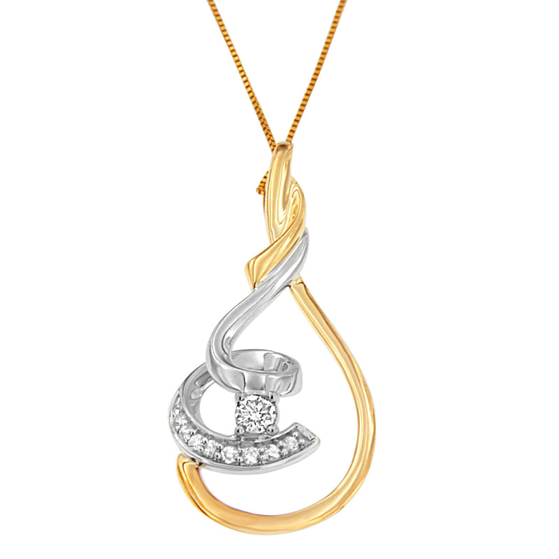 Bids.com Espira 10K Two-Tone Yellow & White 1/6 Cttw Brilliant-Cut Diamond Layered Spiral 18" Pendant Necklace (H-I Color, I2-I3 Clarity) Necklaces