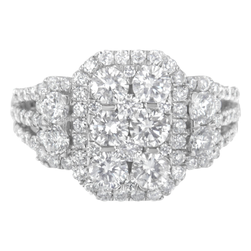 Bids.com 14K White Gold 2 1/4 Cttw Diamond Cocktail Cluster Ring (G-H Color, SI2-I1 Clarity) - Size 7 Rings