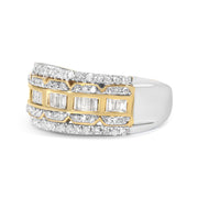 Bids.com 10K White and Yellow Gold 1.00 Cttw Baguette and Round cut Diamond Art Deco Multi-Row Ring Band (I-J Color, I1-I2 Clarity) - Ring Size 7 Rings