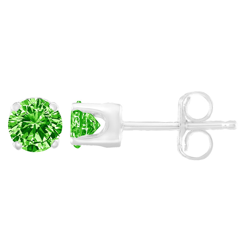 Bids.com .925 Sterling Silver 1/5 Cttw Round Brilliant-Cut Green Diamond Classic 4-Prong Stud Earrings (Fancy Color-Enhanced, I2-I3 Clarity) Earrings