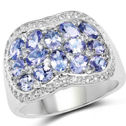Bids.com 2.62 Carat Genuine Tanzanite and White Topaz .925 Sterling Silver Ring Rings