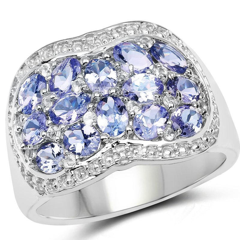 Bids.com 2.62 Carat Genuine Tanzanite and White Topaz .925 Sterling Silver Ring Rings