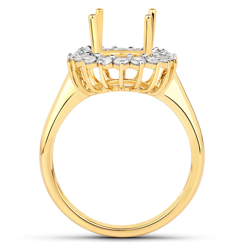 Bids.com 0.54 Carat Genuine White Diamond 14K Yellow Gold Semi Mount Ring - holds 11x9mm Oval Gemstone Rings