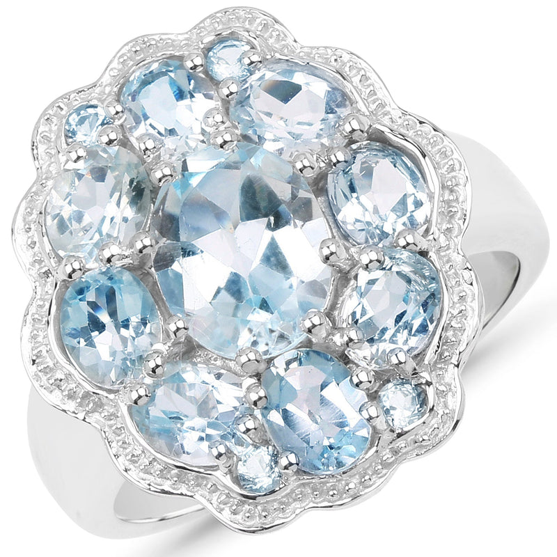 Bids.com 6.64 Carat Genuine Blue Topaz .925 Sterling Silver Ring Rings