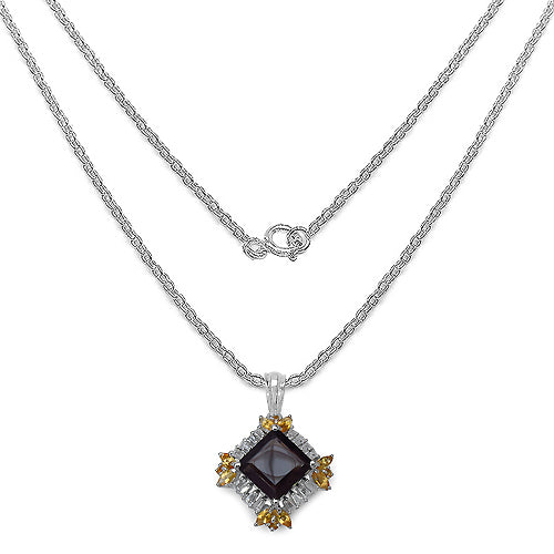 Bids.com 6.27 Carat Genuine Smoky Quartz, Citrine & White Topaz .925 Sterling Silver Pendant Pendants