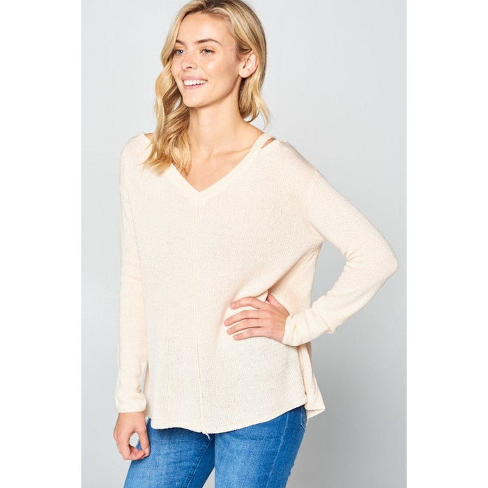 SOLID LIGHT KNIT V NECK SWEATER