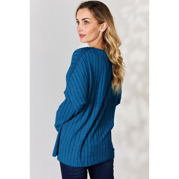 Basic Bae Ribbed Half Button Long Sleeve T-Shirt