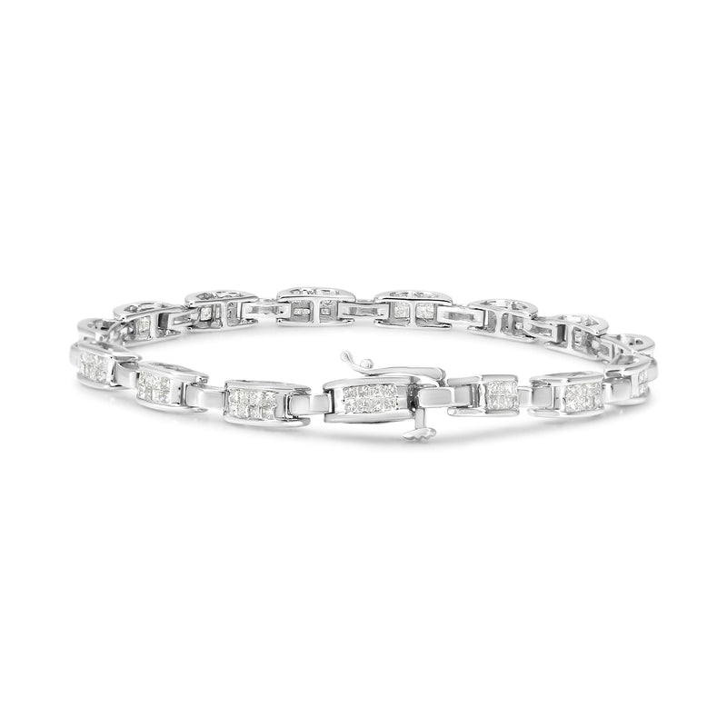Bids.com 14K White Gold 2.0 Cttw Princess Cut Invisible Set Diamond Rectangular Link Bracelet (I-J Color, I1-I2 Clarity) - 7.25" Bracelets