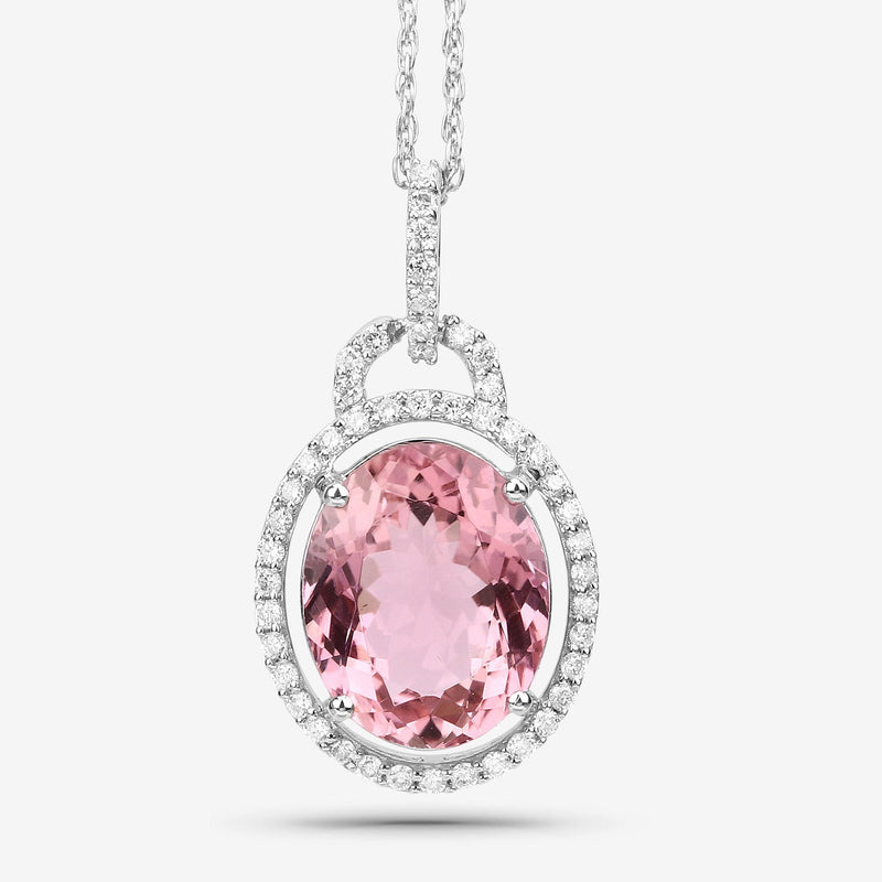 Bids.com 3.90 Carat Genuine Pink Tourmaline and White Diamond 14K White Gold Pendant Pendants