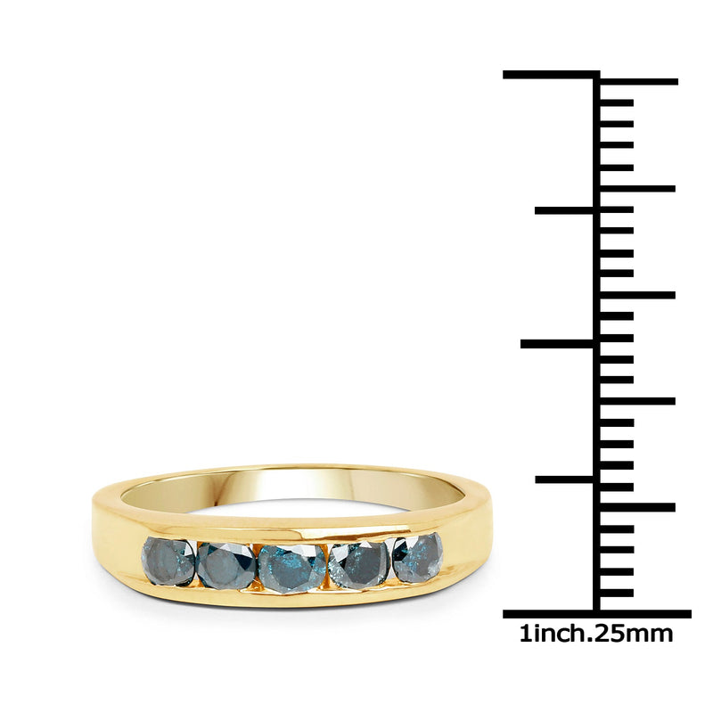 Bids.com 14K Yellow Gold Plated 0.80 Carat Genuine Blue Diamond .925 Sterling Silver Ring Rings