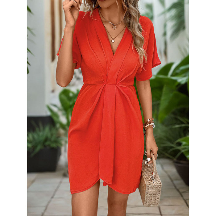 Ruched High-Low Short Sleeve Dress