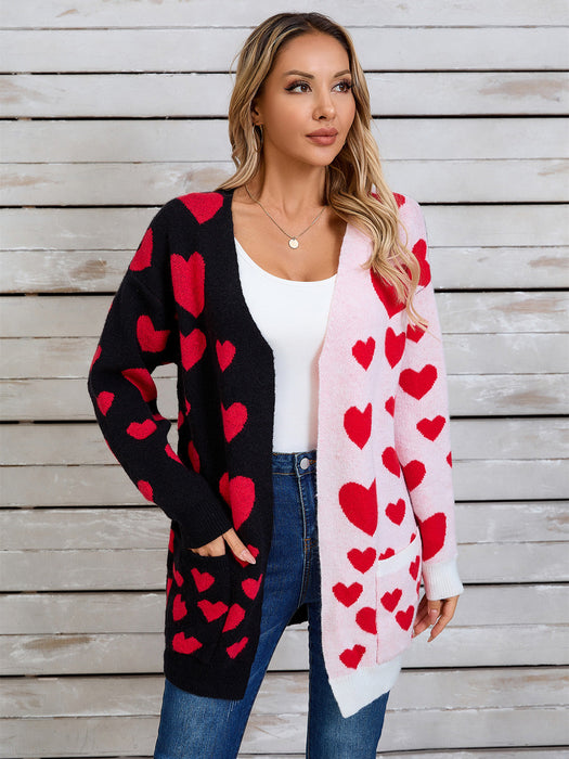 Heart Open Front Long Sleeve Cardigan