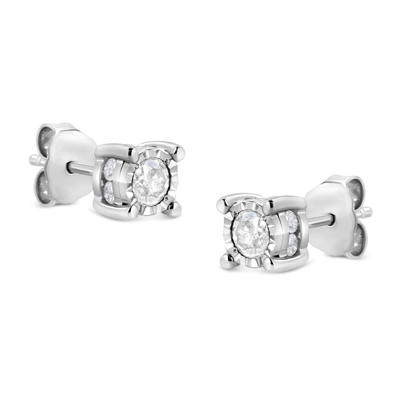 Bids.com .925 Sterling Silver 1.0 Cttw Round Brilliant-Cut Diamond Miracle-Set Solitaire Stud Earrings (H-I Color, I2-I3 Clarity) Earrings