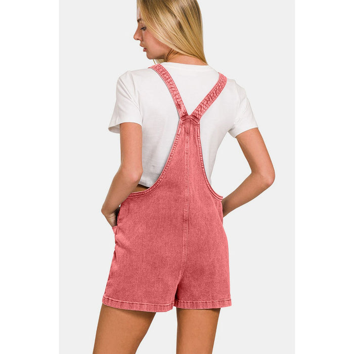 Zenana Washed Knot Strap Rompers