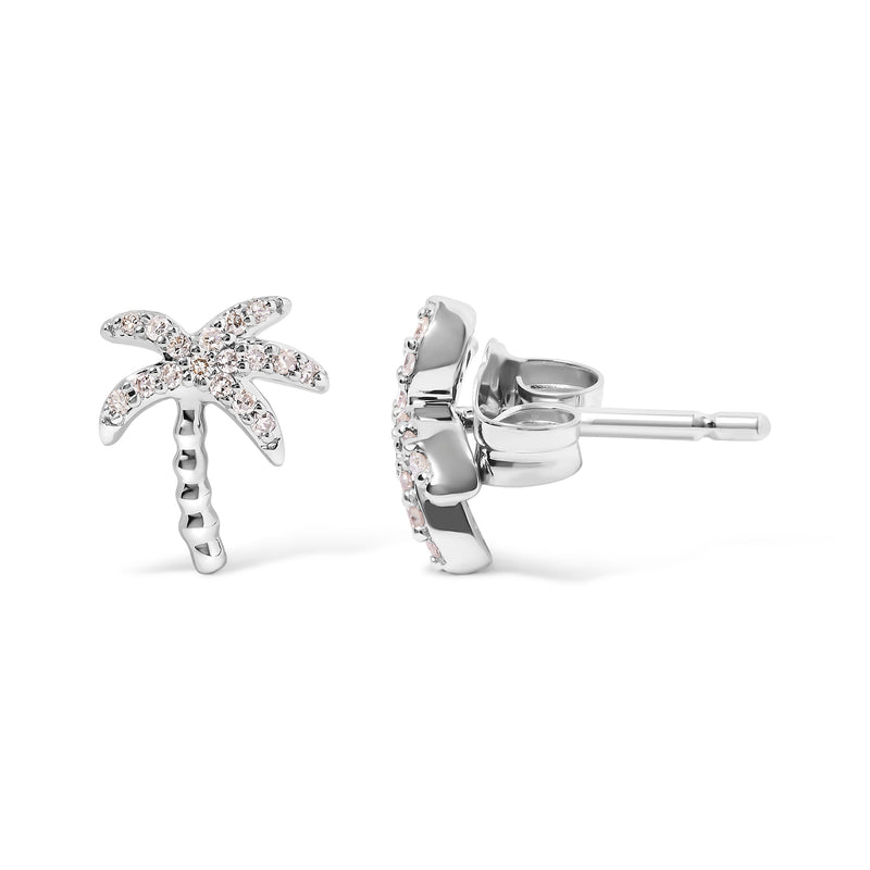 Bids.com 10K White Gold 1/10 Cttw Diamond  Encrusted Palm Tree Stud Earrings (H-I Color, I1-I2 Clarity) Earrings