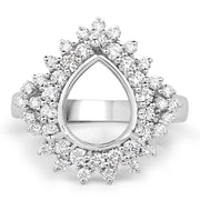 Bids.com 0.89 Carat Genuine White Diamond 14K White Gold Semi Mount Ring - holds 11x9mm Pear Gemstone Rings