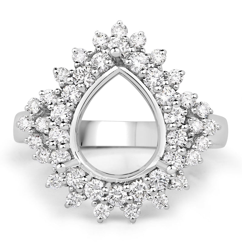 Bids.com 0.89 Carat Genuine White Diamond 14K White Gold Semi Mount Ring - holds 11x9mm Pear Gemstone Rings