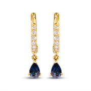 Bids.com 10K Yellow Gold Pear Blue Sapphire and 1/10 Cttw Diamond Drop and Dangle Huggy Hoop Earrings (H-I Color, I1-I2 Clarity) Earrings