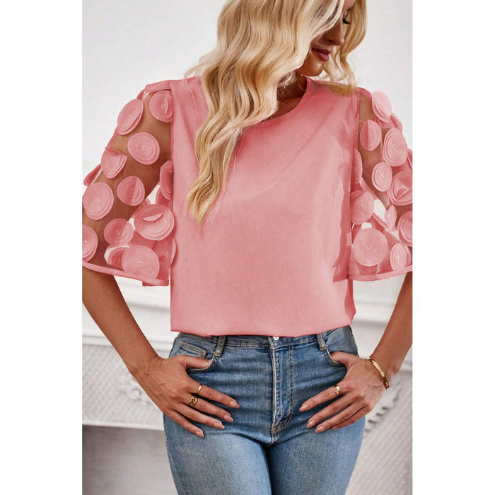 Applique Round Neck Half Sleeve Blouse