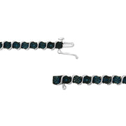 Bids.com .925 Sterling Silver 1/10 Cttw Miracle-Set Treated Blue Color Diamond Miracle Plate "S" Link Tennis Bracelet (Blue Color, I2- I3 Clarity) - 7.25" Bracelets