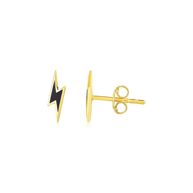 Bids.com 14k Yellow Gold and Enamel Black Lightning Bolt Stud Earrings Earrings