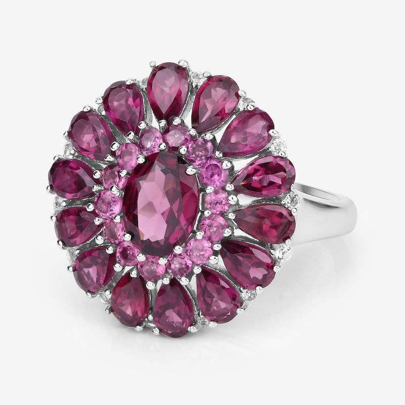 Bids.com 6.19 Carat Genuine Rhodolite and White Topaz .925 Sterling Silver Ring Rings