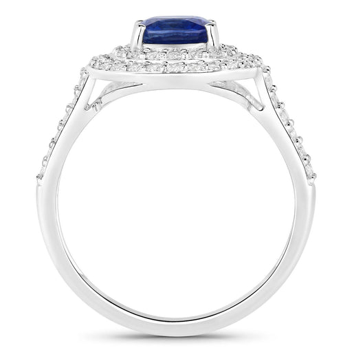 Bids.com 1.96 Carat Genuine Blue Sapphire and White Diamond 18K White Gold Ring Rings