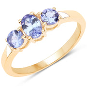 Bids.com 18K Yellow Gold Plated 0.90 Carat Genuine Tanzanite .925 Sterling Silver Ring Rings