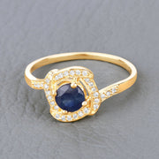 Bids.com 0.73 Carat Genuine Blue Sapphire and White Diamond 14K Yellow Gold Ring Rings