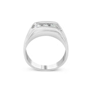 Bids.com Men's .925 Sterling Silver 1/3 Cttw Diamond Channel Set 3 Stone Ring Band (I-J Color, I3 Clarity) - Ring Size 10 Rings